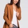 Żakiet dzianinowy plus size bez zapięcia - karmelowy