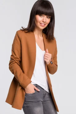Żakiet dzianinowy plus size bez zapięcia - karmelowy