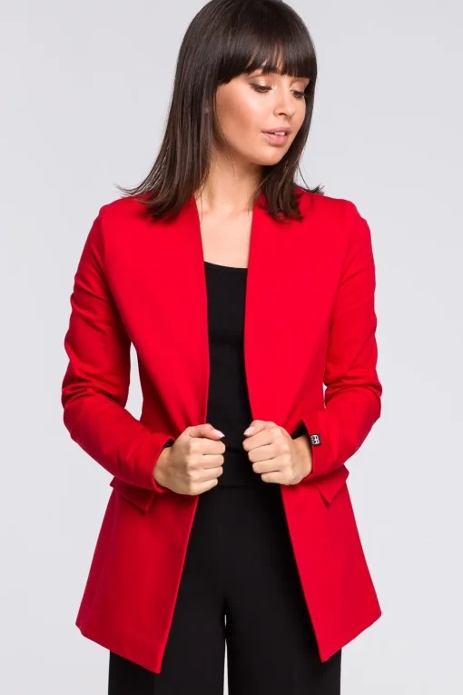 Żakiet dzianinowy plus size bez zapięcia - czerwony