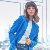 Żakiet dzianinowy plus size bez zapięcia - chabrowy