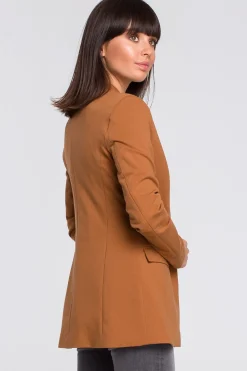 Żakiet dzianinowy plus size bez zapięcia - karmelowy