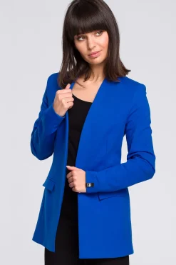 Żakiet dzianinowy plus size bez zapięcia - chabrowy