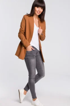 Żakiet dzianinowy plus size bez zapięcia - karmelowy