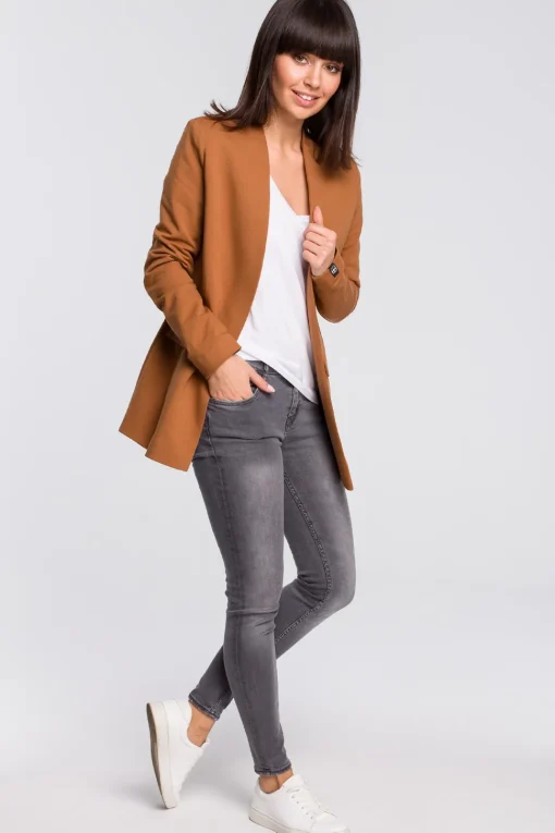 Żakiet dzianinowy plus size bez zapięcia - karmelowy