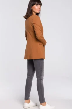 Żakiet dzianinowy plus size bez zapięcia - karmelowy