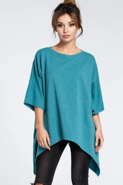 Asymetryczna bluza oversize - szmaragdowa