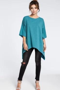 Asymetryczna bluza oversize - szmaragdowa