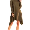 Asymetryczna sukienka rozkloszowana - khaki