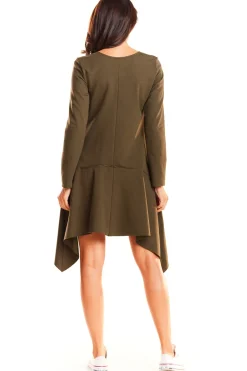 Asymetryczna sukienka rozkloszowana - khaki