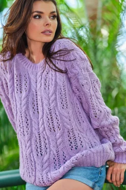 Ażurowy sweter oversize - fioletowy