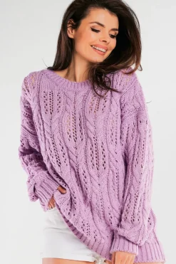 Ażurowy sweter oversize - fioletowy
