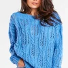 Ażurowy sweter oversize - niebieski