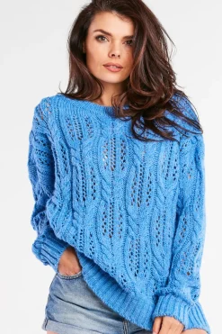 Ażurowy sweter oversize - niebieski