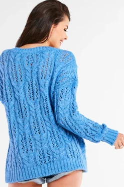 Ażurowy sweter oversize - niebieski