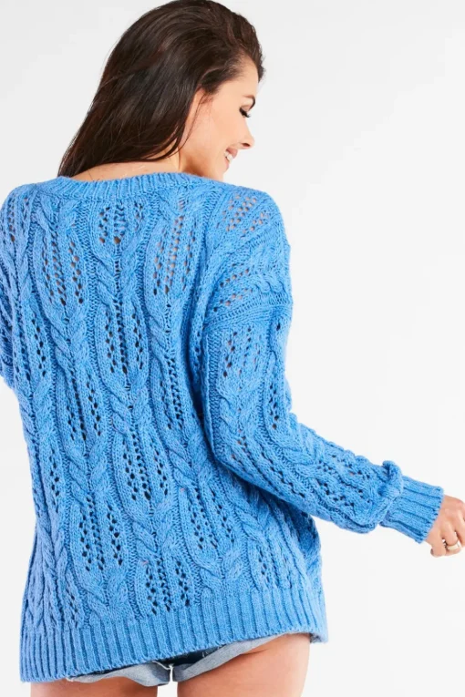 Ażurowy sweter oversize - niebieski