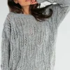 Ażurowy sweter oversize - szary