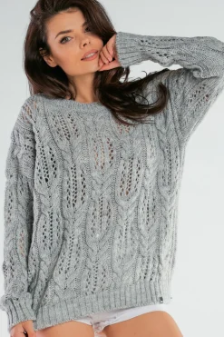 Ażurowy sweter oversize - szary