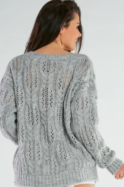 Ażurowy sweter oversize - szary