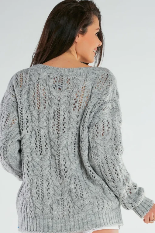 Ażurowy sweter oversize - szary