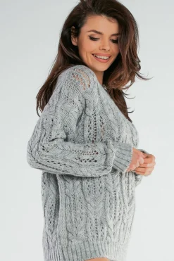 Ażurowy sweter oversize - szary