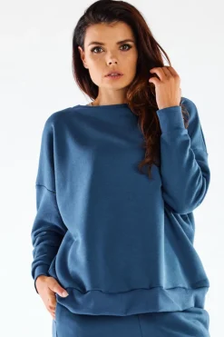 Bawełniana bluza o luźnym kroju - niebieska
