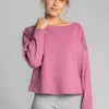 Bawełniana bluza z dzianiny prążkowanej - wrzosowa