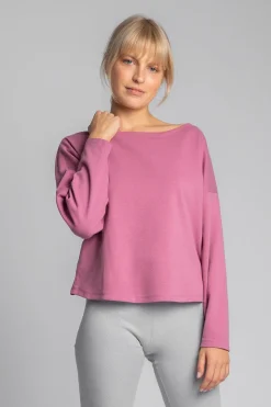 Bawełniana bluza z dzianiny prążkowanej - wrzosowa