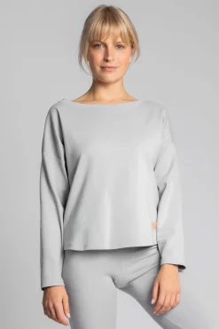 Bawełniana bluza z dzianiny prążkowanej - popielata