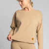 Bawełniana bluza z dzianiny prążkowanej - cappuccino