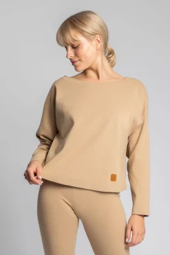 Bawełniana bluza z dzianiny prążkowanej - cappuccino