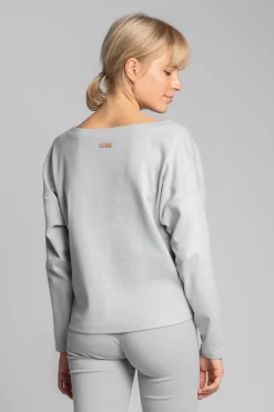Bawełniana bluza z dzianiny prążkowanej - popielata