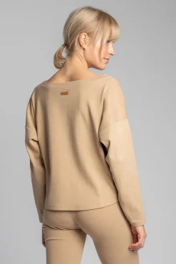 Bawełniana bluza z dzianiny prążkowanej - cappuccino