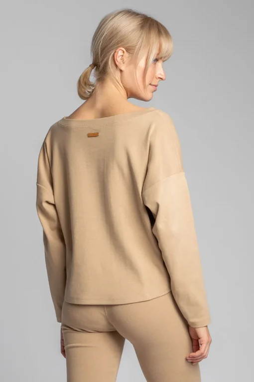 Bawełniana bluza z dzianiny prążkowanej - cappuccino