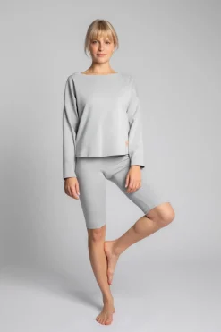 Bawełniana bluza z dzianiny prążkowanej - popielata