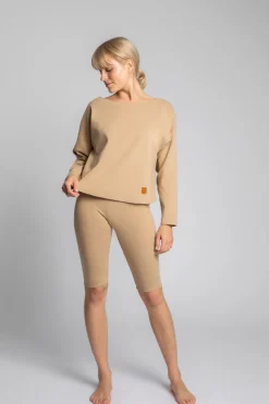 Bawełniana bluza z dzianiny prążkowanej - cappuccino