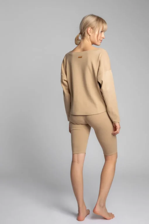 Bawełniana bluza z dzianiny prążkowanej - cappuccino
