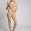 Bawełniane legginsy z dzianiny prążkowanej - cappuccino