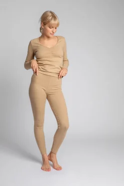 Bawełniane legginsy z dzianiny prążkowanej - cappuccino