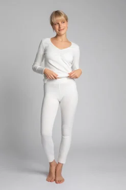 Bawełniane legginsy z dzianiny prążkowanej - ecru