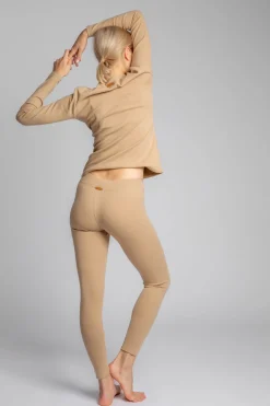 Bawełniane legginsy z dzianiny prążkowanej - cappuccino