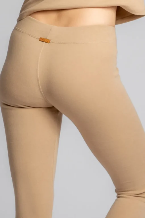 Bawełniane legginsy z dzianiny prążkowanej - cappuccino