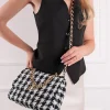 Biała wzorzysta torebka typu crossbody Lucy - czarna