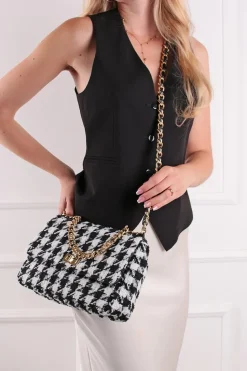 Biała wzorzysta torebka typu crossbody Lucy - czarna