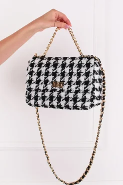 Biała wzorzysta torebka typu crossbody Lucy - czarna