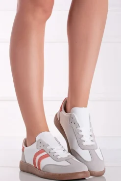 Białe niskie trampki Kiana - koralowo