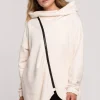Bluza - tunika z kołnierzem i kapturem - waniliowa