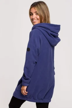 Bluza - tunika z kołnierzem i kapturem - indygo