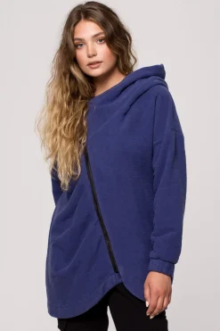 Bluza - tunika z kołnierzem i kapturem - indygo