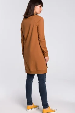 Bluza - tunika z rozcięciami po bokach i ściągaczem na dole - karmelowa