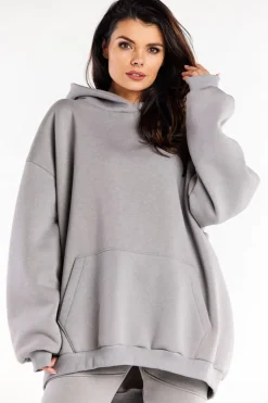 Bluza damska oversize z kapturem - szara